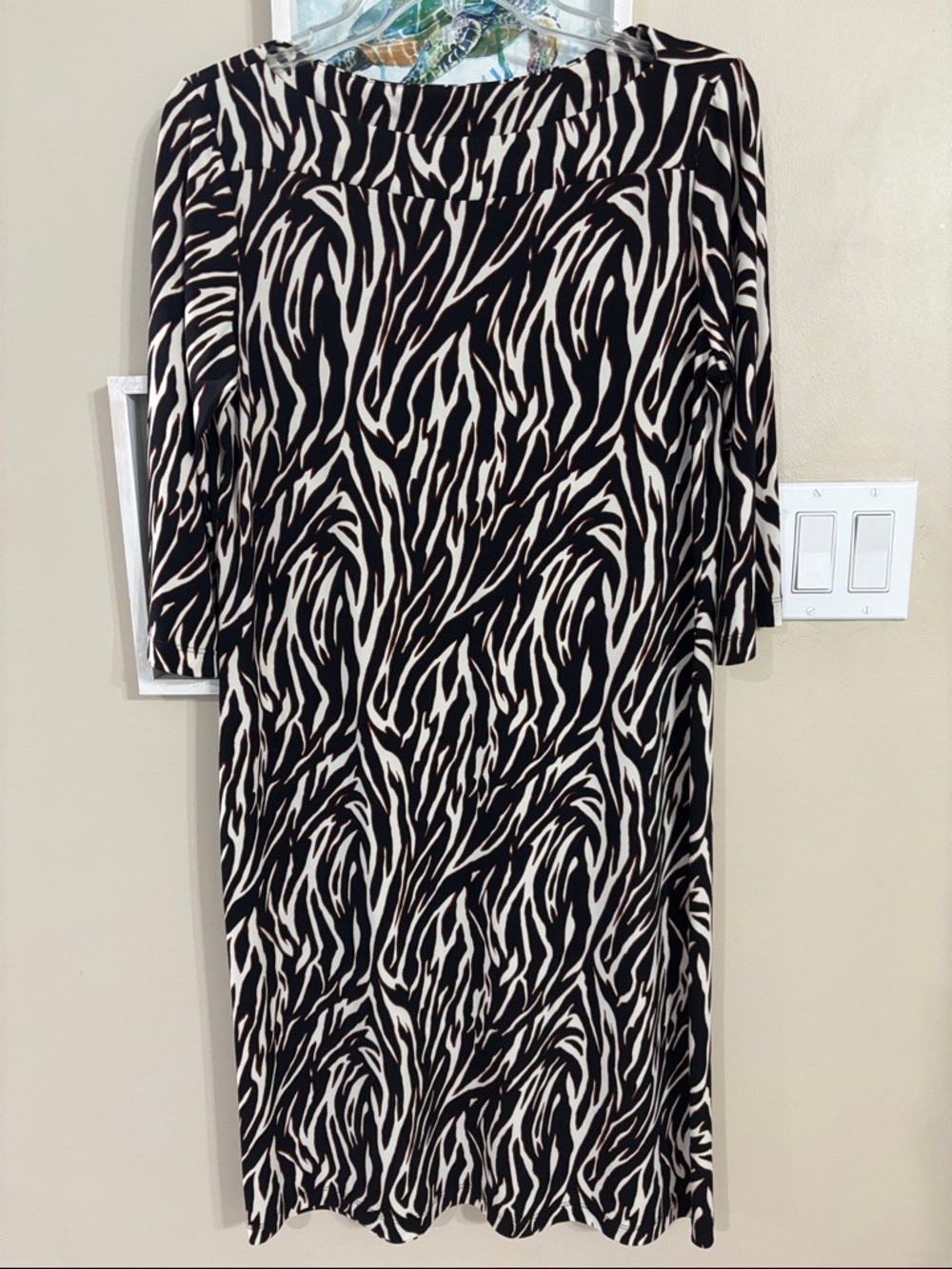 Chico’s Women’s Black & Cream & brown Zebra Print Dress